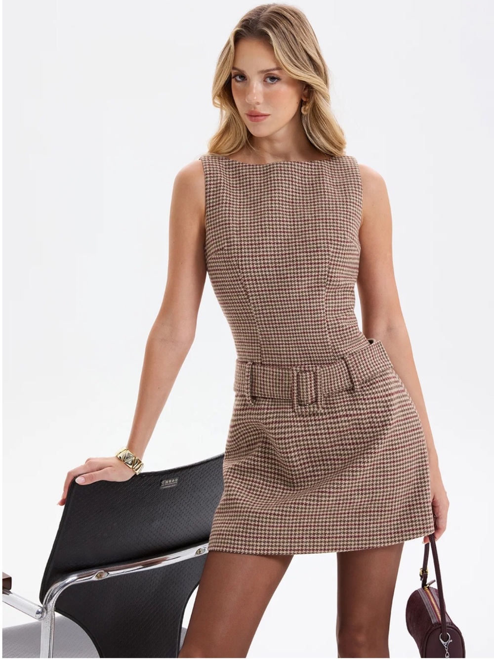 Commense Brown Metal Button Collared Midi Dress S | Quiet Luxury Fall Dress - Picture 4 of 10